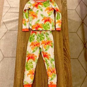 🌸 Burt’s Bee Kids 2 Piece Pajama PJ Set w/ Tropical Floral Print, Pink & Green